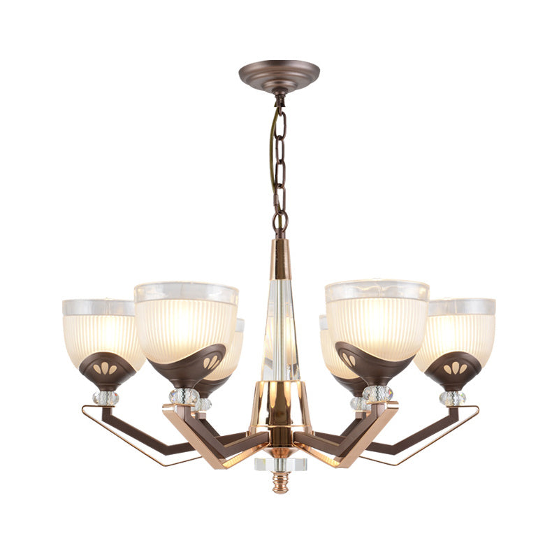 Coffee Bowl Pendant Chandelier - Rural Style Cream Glass Suspension Lighting (3/6/8/10 Heads) Ideal