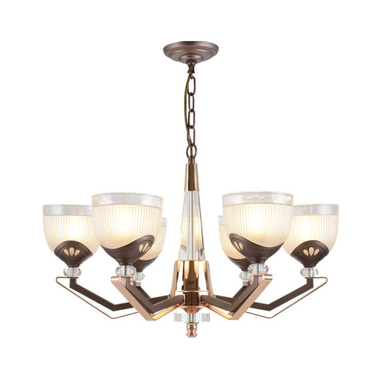 Coffee Bowl Pendant Chandelier - Rural Style Cream Glass Suspension Lighting (3/6/8/10 Heads) Ideal