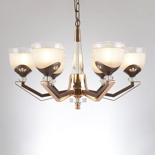 Coffee Bowl Pendant Chandelier - Rural Style Cream Glass Suspension Lighting (3/6/8/10 Heads) Ideal