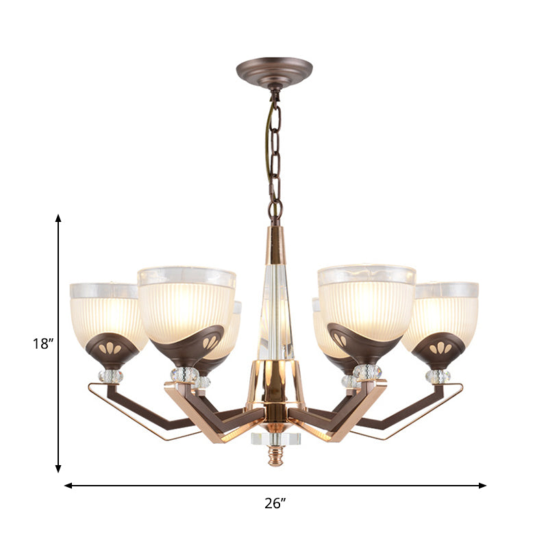 Coffee Bowl Pendant Chandelier - Rural Style Cream Glass Suspension Lighting (3/6/8/10 Heads) Ideal