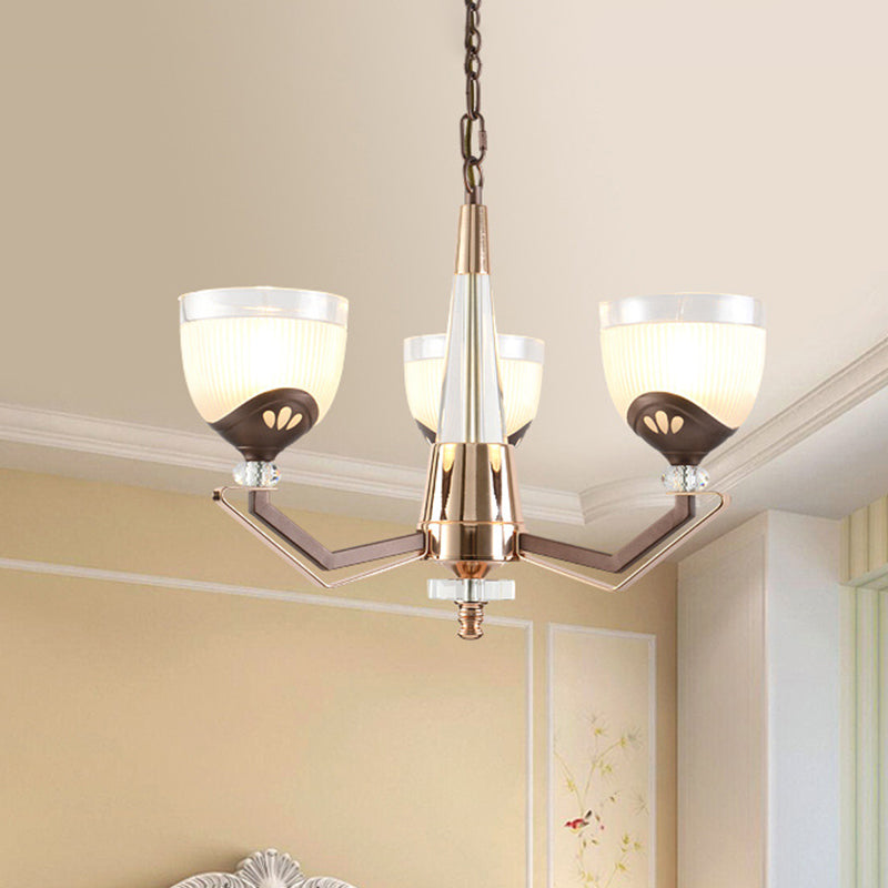 Coffee Bowl Pendant Chandelier - Rural Style Cream Glass Suspension Lighting (3/6/8/10 Heads) Ideal