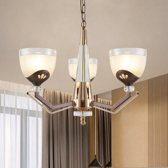 Coffee Bowl Pendant Chandelier - Rural Style Cream Glass Suspension Lighting (3/6/8/10 Heads) Ideal