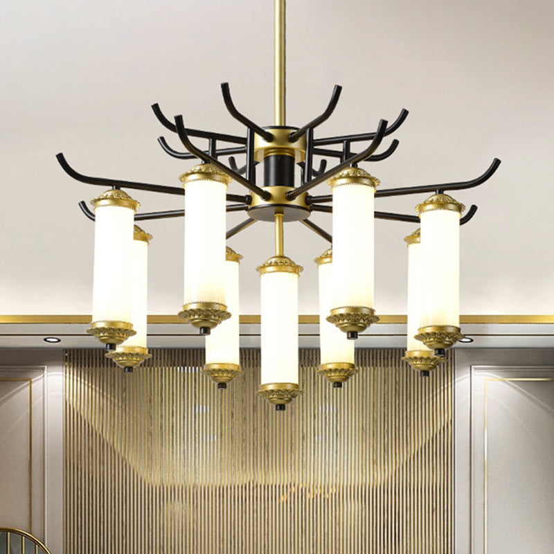 Black-Gold Metal Starburst Suspension Pendant Light: 9/11 Arm Rustic Style Chandelier 9 /