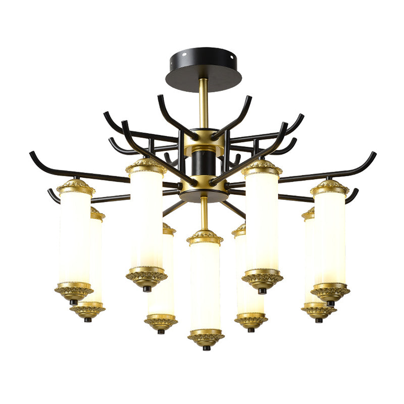 Black-Gold Metal Starburst Suspension Pendant Light: 9/11 Arm Rustic Style Chandelier