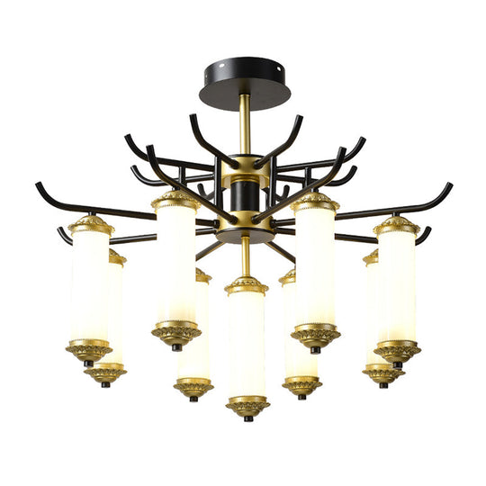 Black-Gold Metal Starburst Suspension Pendant Light: 9/11 Arm Rustic Style Chandelier