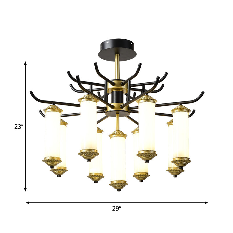 Black-Gold Metal Starburst Suspension Pendant Light: 9/11 Arm Rustic Style Chandelier