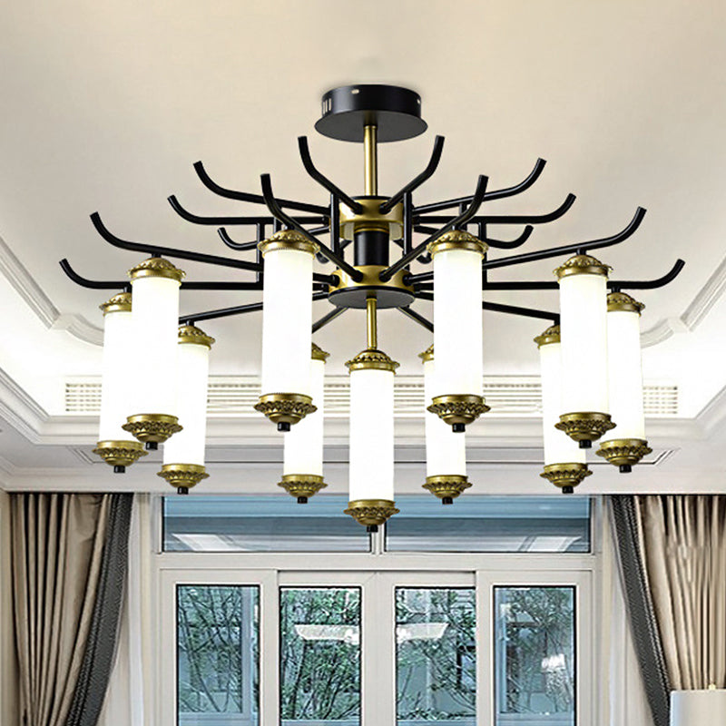 Black-Gold Metal Starburst Suspension Pendant Light: 9/11 Arm Rustic Style Chandelier