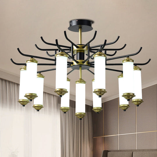 Black-Gold Metal Starburst Suspension Pendant Light: 9/11 Arm Rustic Style Chandelier