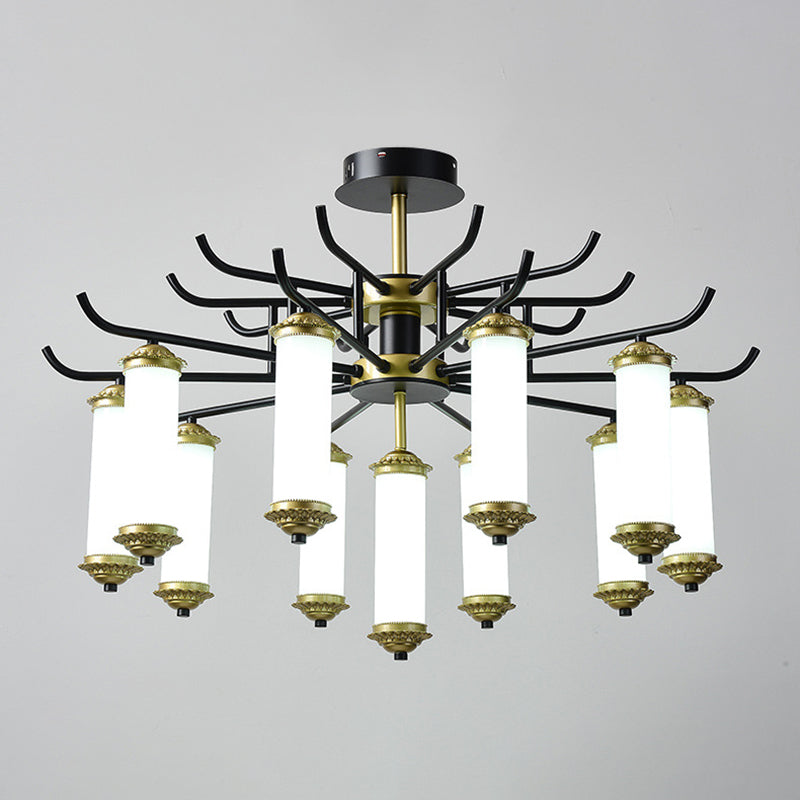 Black-Gold Metal Starburst Suspension Pendant Light: 9/11 Arm Rustic Style Chandelier