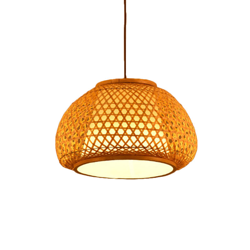 Bamboo Lantern Pendant Light With Hand-Knitted Design For Asian Restaurants - Paper Interior Shade