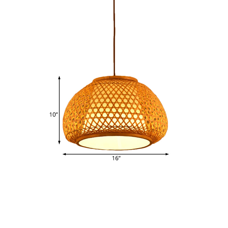 Bamboo Lantern Pendant Light With Hand-Knitted Design For Asian Restaurants - Paper Interior Shade