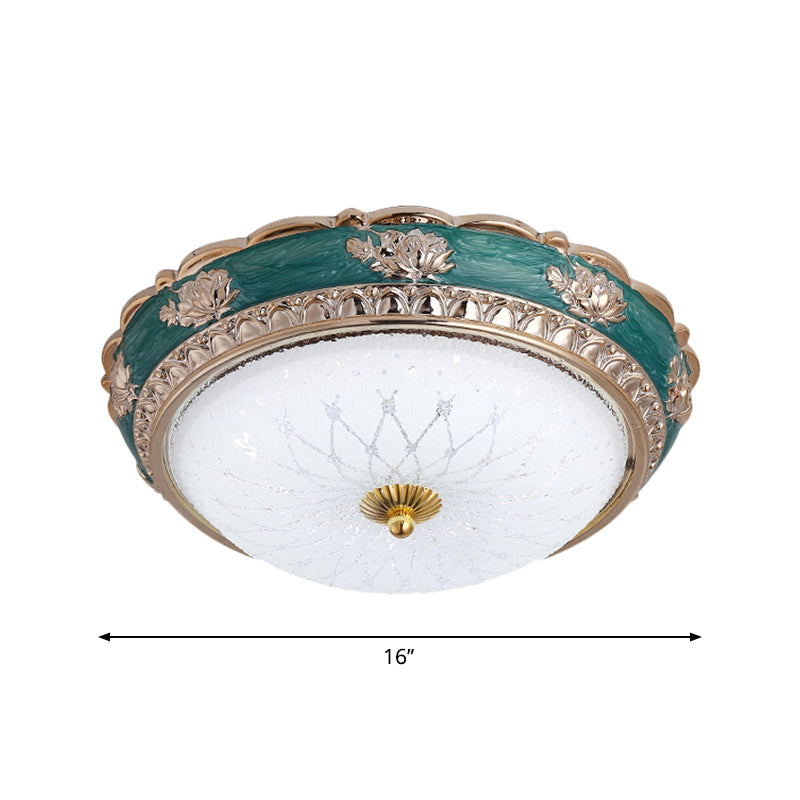 Green Led Bedroom Flushmount Ceiling Light In Rural Style Milky Glass Domed Sizes: 12/16/19.5