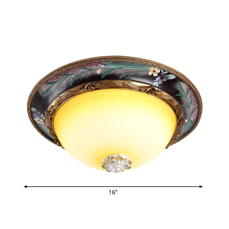 Countryside Style Tan Led Flush Mount Lamp With Faceted Glass Bowl 12/16/19.5 Width