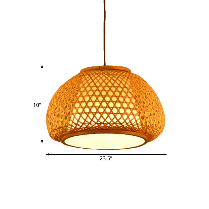 Bamboo Lantern Pendant Light With Hand-Knitted Design For Asian Restaurants - Paper Interior Shade