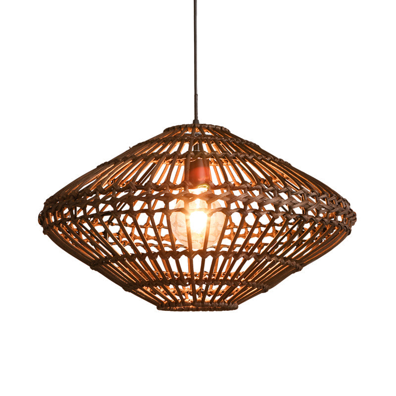 Rattan Disc Pendant Light - Asian Style Single Head Hanging Lamp In Brown