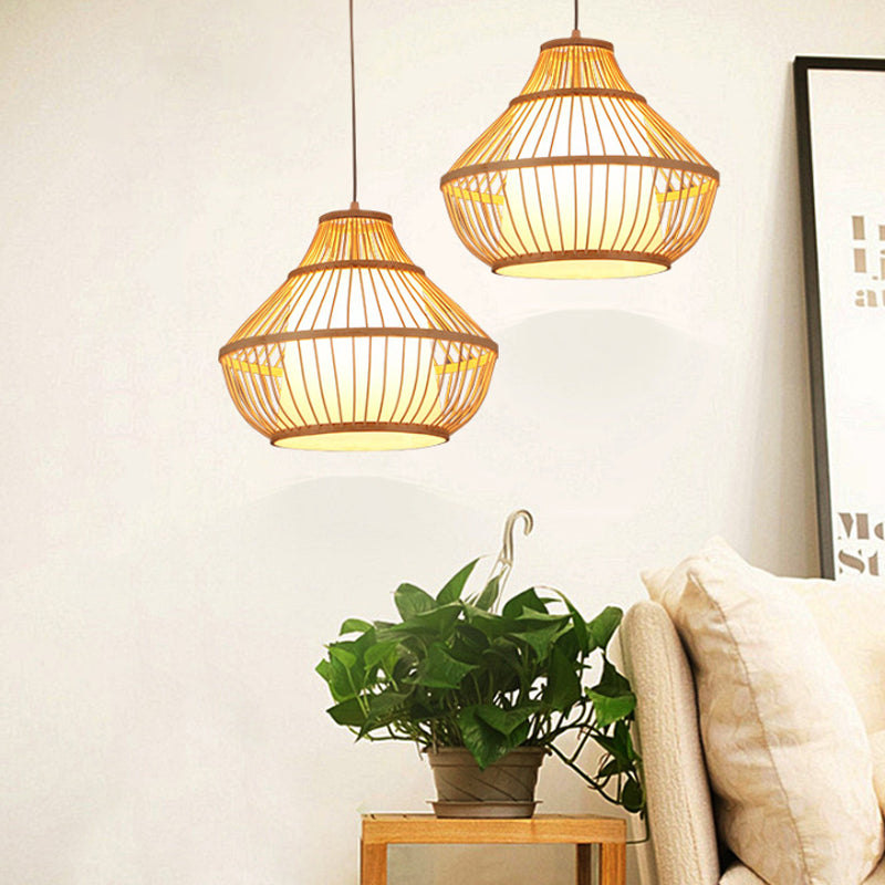 Asian Bamboo Lantern Pendant Light - Single Bulb Hanging Lamp For Restaurants (16/18 Diameter)