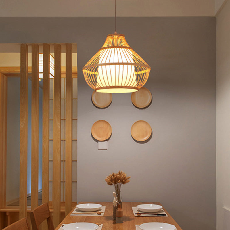 Asian Bamboo Lantern Pendant Light - Single Bulb Hanging Lamp For Restaurants (16/18 Diameter)