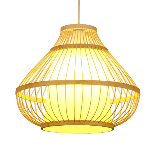 Asian Bamboo Lantern Pendant Light - Single Bulb Hanging Lamp For Restaurants (16/18 Diameter)