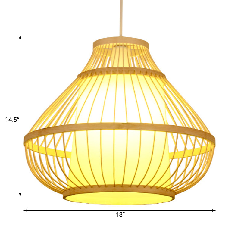 Asian Bamboo Lantern Pendant Light - Single Bulb Hanging Lamp For Restaurants (16/18 Diameter)