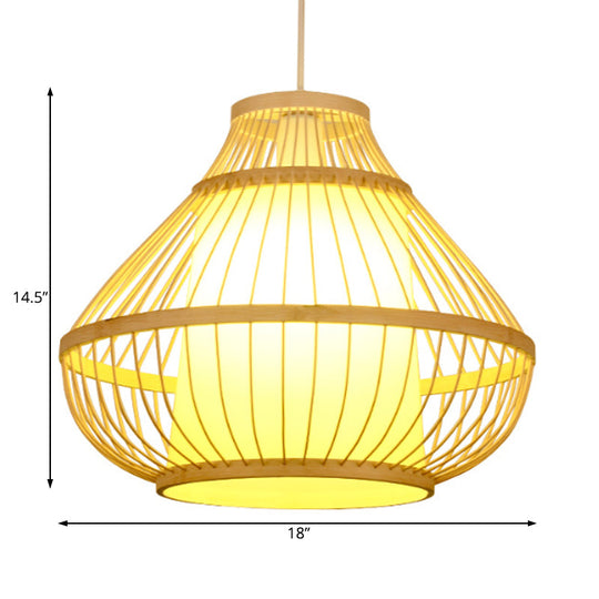 Asian Bamboo Lantern Pendant Light - Single Bulb Hanging Lamp For Restaurants (16/18 Diameter)