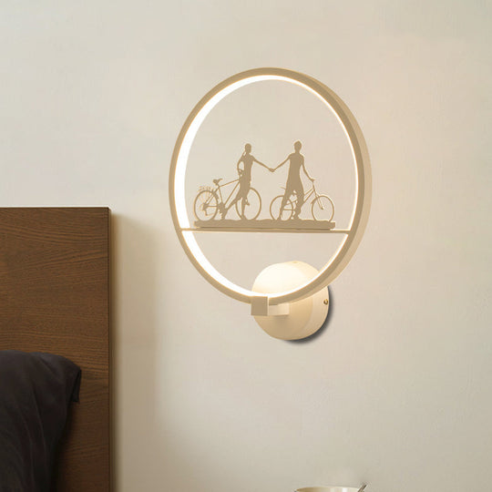 Nordic Led Wall Lamp With Eiffel Tower Or Couple Pattern - White/Black Metal Round Mural Fixture