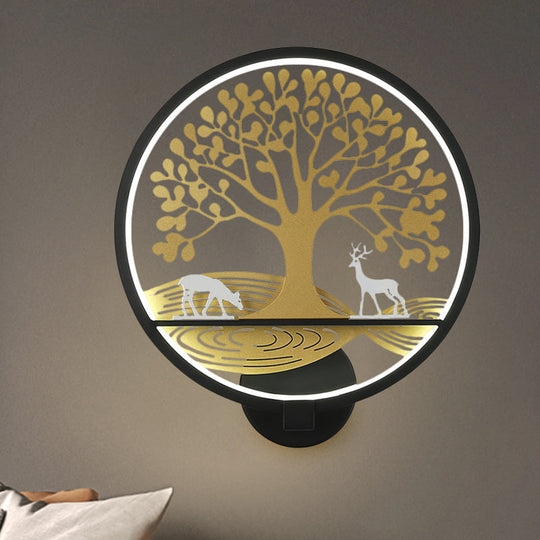 Modern Led Tree Wall Lamp-Metal Mounted Black/White Bedside Mural Light With Warm/White Glow