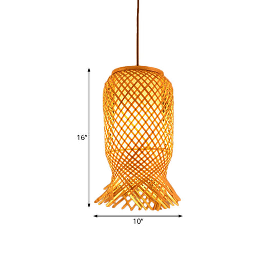 Bamboo Lantern Pendant Light For Restaurant In Beige