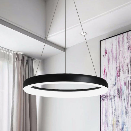 Minimalist Metal Led Ring Hanging Chandelier - White/Black Finish White/Warm Light 16/23.5/31.5 Dia