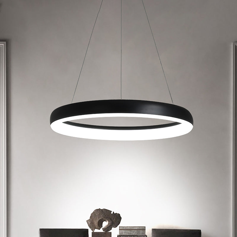 Minimalist Metal Led Ring Hanging Chandelier - White/Black Finish White/Warm Light 16/23.5/31.5 Dia