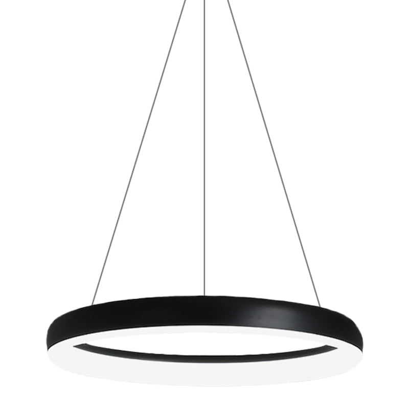 Minimalist Metal Led Ring Hanging Chandelier - White/Black Finish White/Warm Light 16/23.5/31.5 Dia