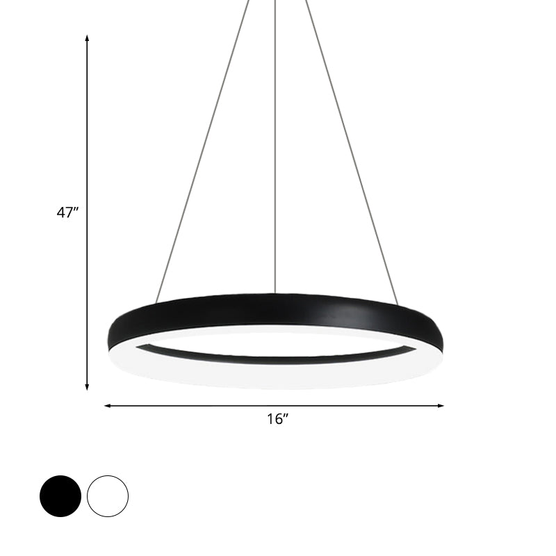 Minimalist Metal Led Ring Hanging Chandelier - White/Black Finish White/Warm Light 16/23.5/31.5 Dia