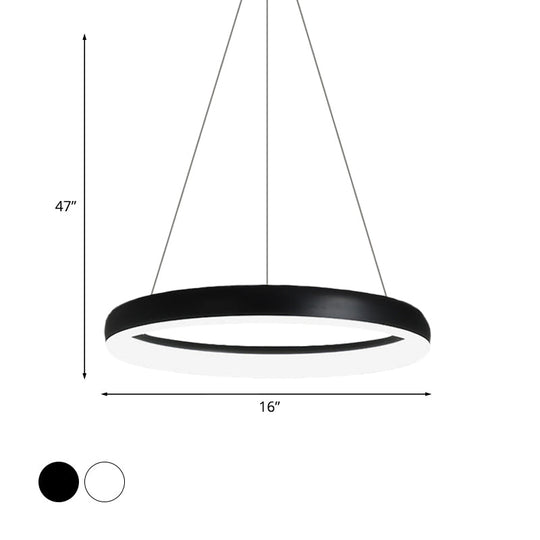 Minimalist Metal Led Ring Hanging Chandelier - White/Black Finish White/Warm Light 16/23.5/31.5 Dia