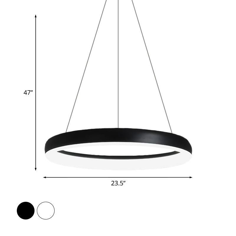 Minimalist Metal Led Ring Hanging Chandelier - White/Black Finish White/Warm Light 16/23.5/31.5 Dia