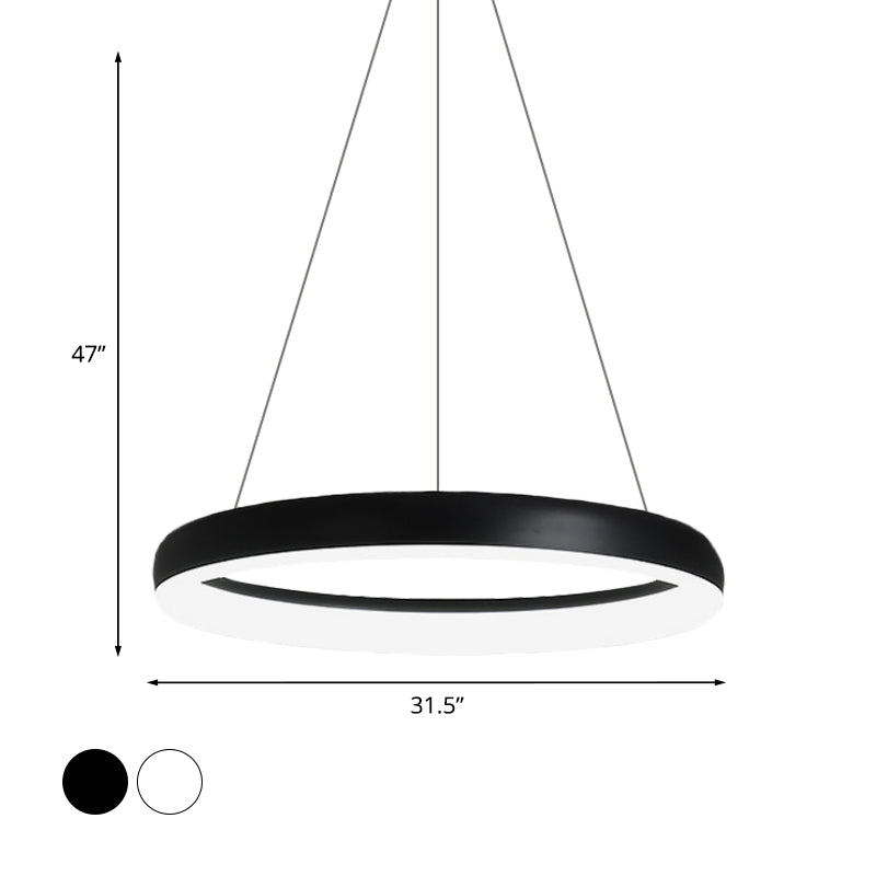 Minimalist Metal Led Ring Hanging Chandelier - White/Black Finish White/Warm Light 16/23.5/31.5 Dia