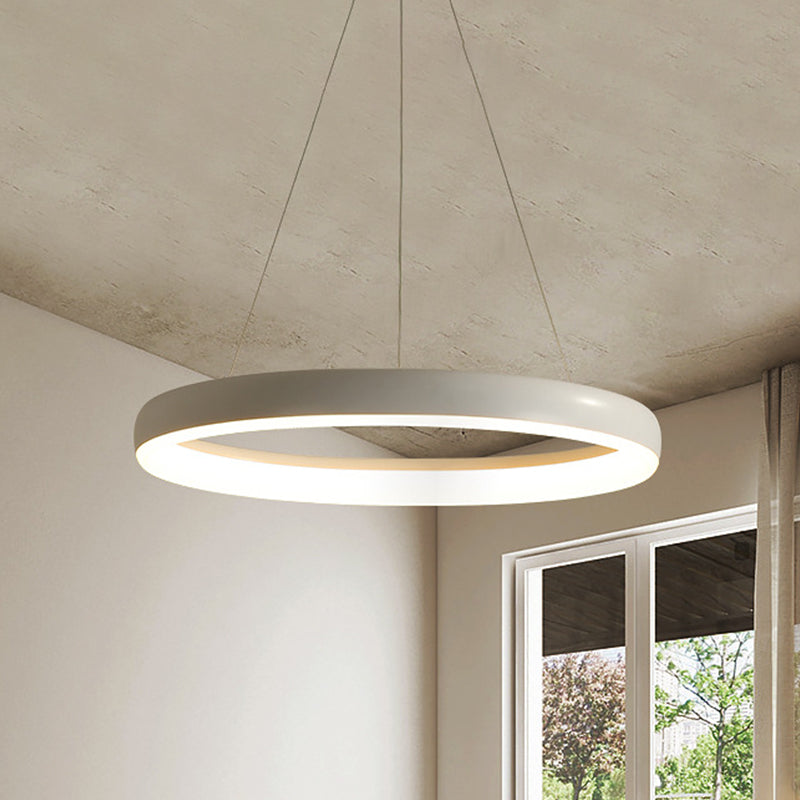 Minimalist Metal Led Ring Hanging Chandelier - White/Black Finish White/Warm Light 16/23.5/31.5 Dia