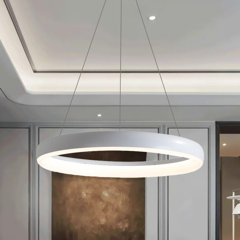 Minimalist Metal Led Ring Hanging Chandelier - White/Black Finish White/Warm Light 16/23.5/31.5 Dia