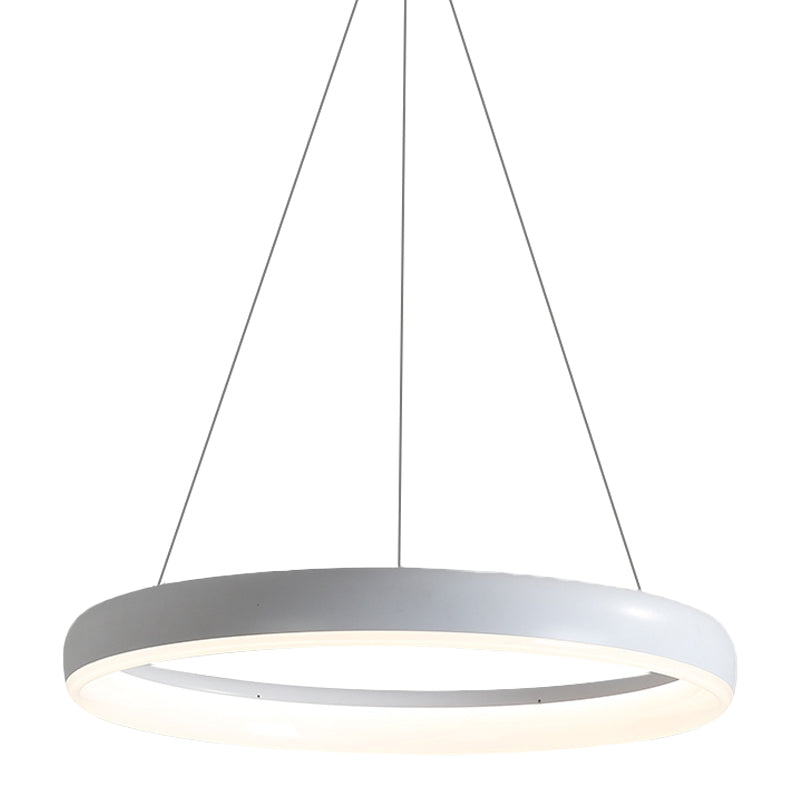 Minimalist Metal Led Ring Hanging Chandelier - White/Black Finish White/Warm Light 16/23.5/31.5 Dia