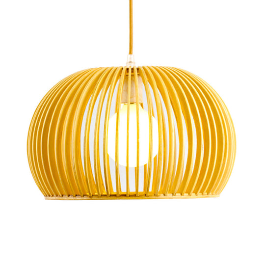 Modern Asian Pendant Light: Wooden Dome Shade For Restaurant Dining Room