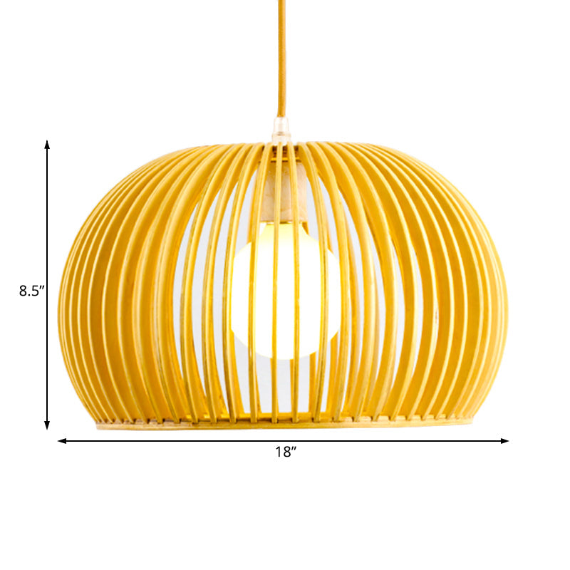 Modern Asian Pendant Light: Wooden Dome Shade For Restaurant Dining Room