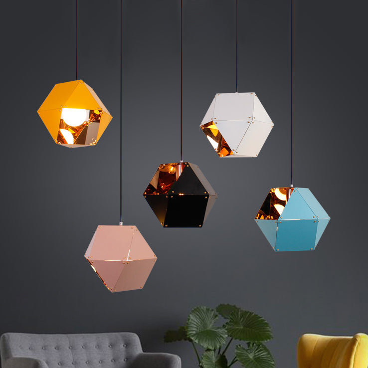 9.5"/12" Gem Hanging Light Kit - Minimalist Metal Pendant Lamp in Black/White/Pink