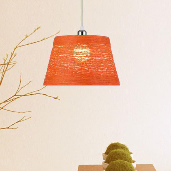 Rustic Rattan Hanging Pendant Lamp - One Head Suspension Lighting In Red/Orange/White/Brown/Beige