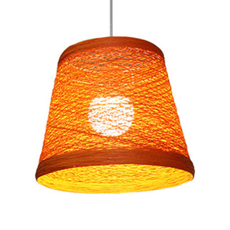 Rustic Rattan Hanging Pendant Lamp - One Head Suspension Lighting In Red/Orange/White/Brown/Beige