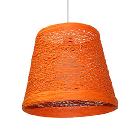 Rustic Rattan Hanging Pendant Lamp - One Head Suspension Lighting In Red/Orange/White/Brown/Beige