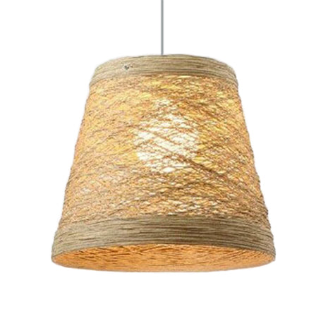 Rustic Rattan Hanging Pendant Lamp - One Head Suspension Lighting In Red/Orange/White/Brown/Beige