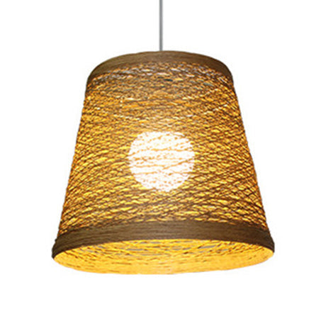 Rustic Rattan Hanging Pendant Lamp - One Head Suspension Lighting In Red/Orange/White/Brown/Beige