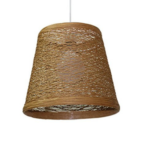 Rustic Rattan Hanging Pendant Lamp - One Head Suspension Lighting In Red/Orange/White/Brown/Beige