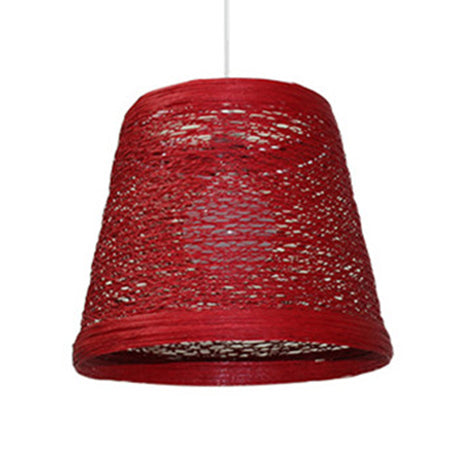 Rustic Rattan Hanging Pendant Lamp - One Head Suspension Lighting In Red/Orange/White/Brown/Beige