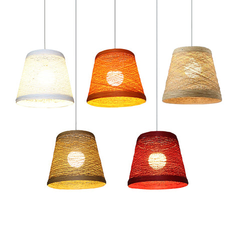 Rustic Rattan Hanging Pendant Lamp - One Head Suspension Lighting In Red/Orange/White/Brown/Beige