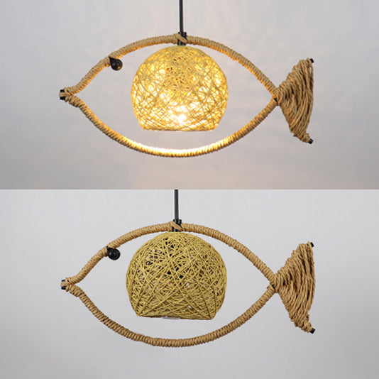 Rustic Beige Fish Shaped Pendant Light - 1/2/3-Light Bine Hanging Lamp