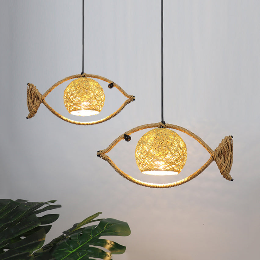 Rustic Beige Fish Shaped Pendant Light - 1/2/3-Light Bine Hanging Lamp